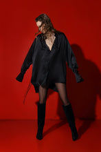Load image into Gallery viewer, Corsica oversized silk blouse-dress - mini-coal
