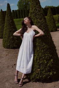 Audrey linen dress with natural pearl straps