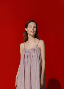 Audrey linen dress with natural pearl straps - mini